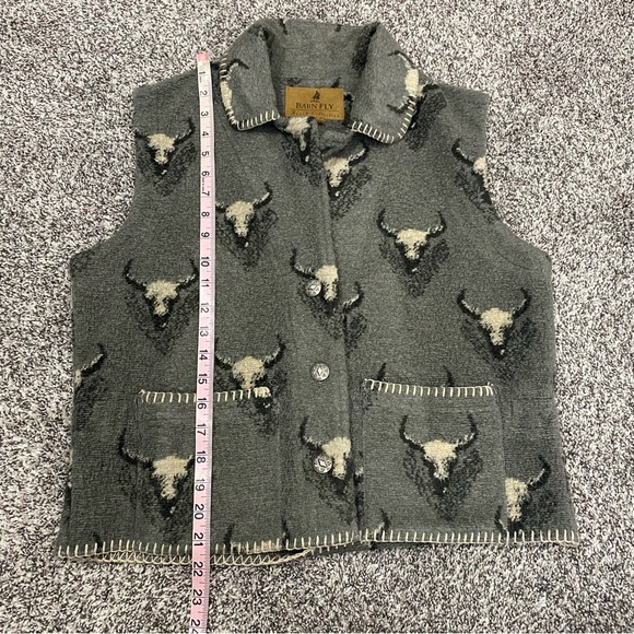 Barn Fly Ranch Collection Made in USA Grey Vest Buffalo Button Up Vest Small - Picture 7 of 7